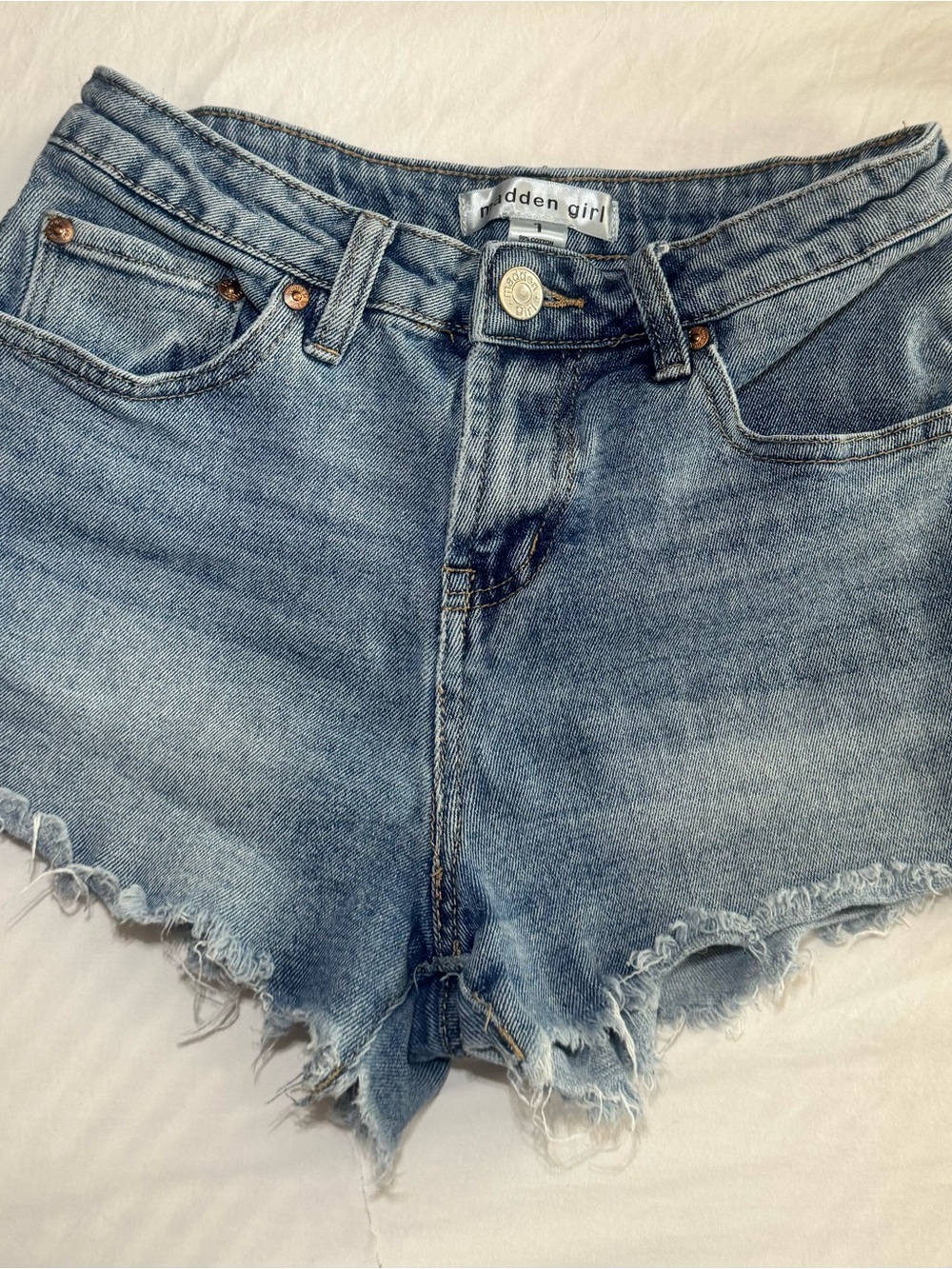 Madden Girl Light Blue Frayed Denim Cutoff Shorts